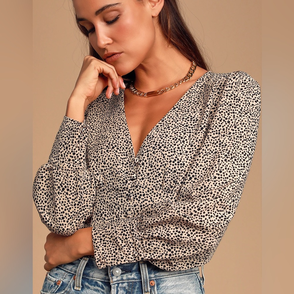 Lulu’s Sweet Spot Taupe Cheetah Print Long Sleeve Button-Up Top